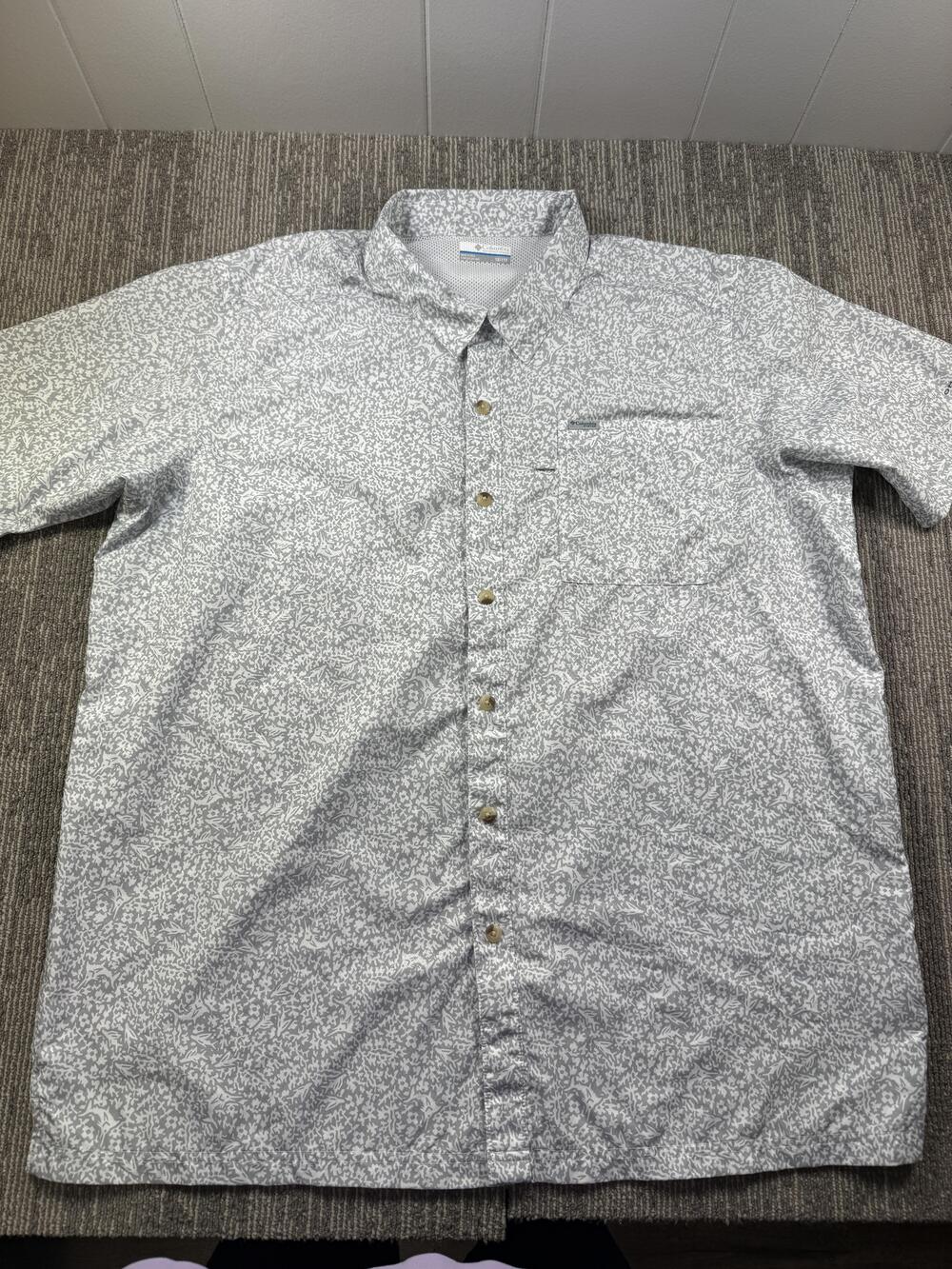 Columbia Shirt Mens Big 1X Gray Floral Short Sleeve Button Up Casual Woven